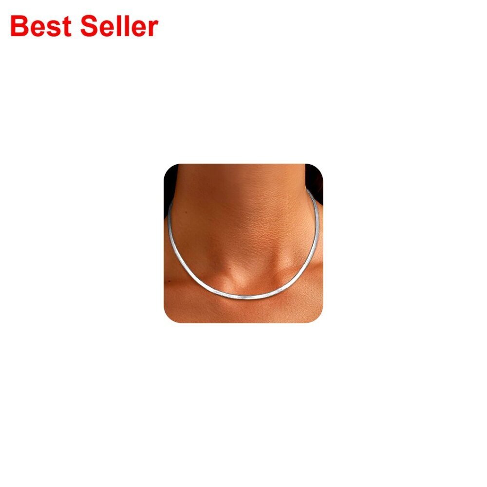 Silver/18K Gold Plated Herringbone Necklace, Stainless Steel Chain